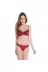 Ensemble de sous-vêtements sexy en velours pour femme, pyjama en dentelle, Z0a-rouge, 110D