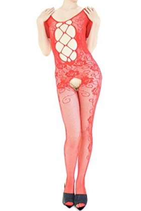 Combinaison Resille Ouverte – Lingerie Ultra Élastique – Rouge – 40-75 kg
