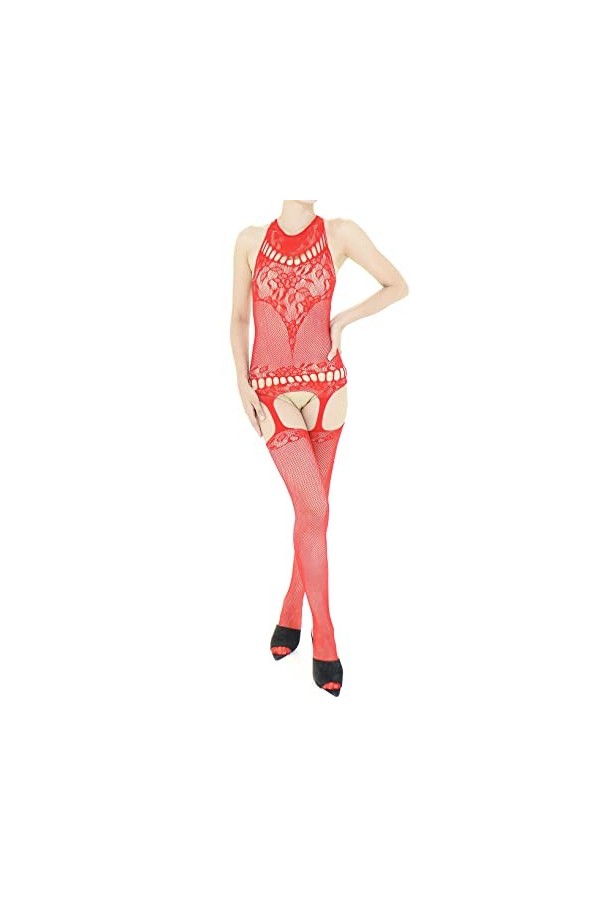 Combinaison Resille Ouverte – Lingerie Ultra Élastique – Rouge – 40-75 kg