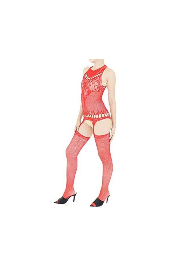 Combinaison Resille Ouverte – Lingerie Ultra Élastique – Rouge – 40-75 kg