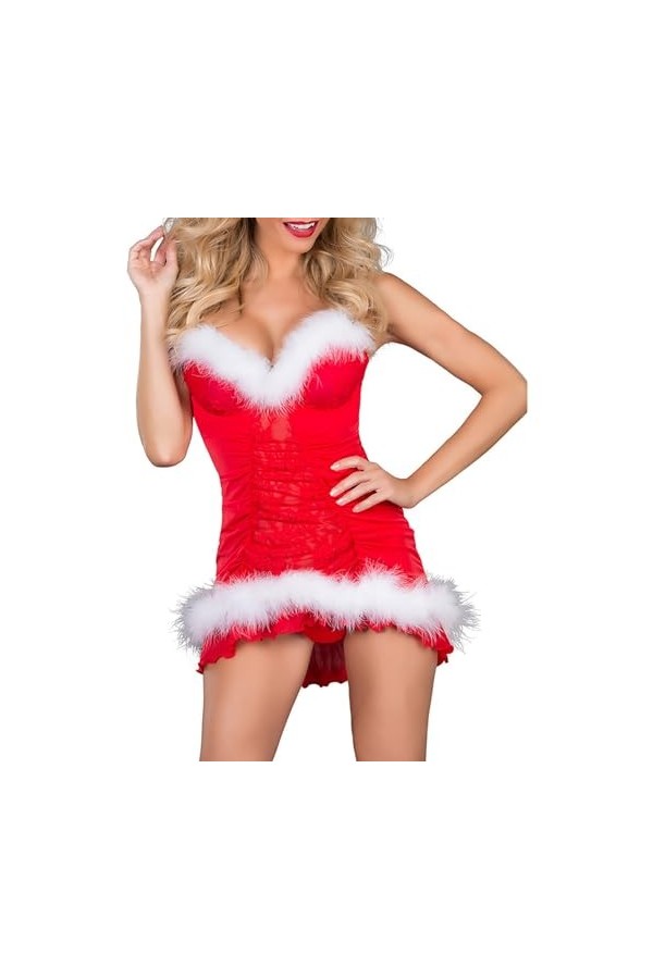 iOoppek Lingerie pour adolescents, jeu de rôle, dentelle, nœud, sexy, charmant, porte-jarretelles rouge, taille unique 