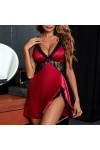 Lingerie Erothique Sexy, Femme Pyjama Chemise De Nuit Sexy À Encolure Ensemble Basse Couleur Unie avec Dentelle Lingerie Ense