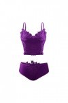 liaddkv Ensemble de 2 pièces sexy en dentelle dos nu pour femme, lilas, XXL