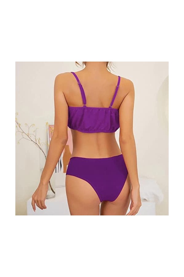 liaddkv Ensemble de 2 pièces sexy en dentelle dos nu pour femme, lilas, XXL