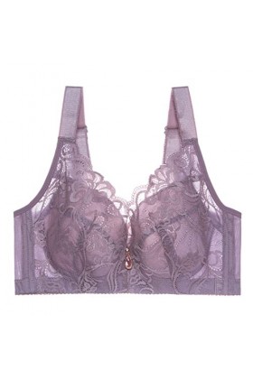 Soutien-gorge sexy en dentelle de couleur pure, sans anneau en acier, sous-vêtement fin, lilas, XL