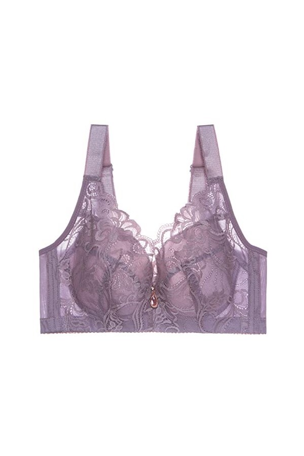 Soutien-gorge sexy en dentelle de couleur pure, sans anneau en acier, sous-vêtement fin, lilas, XL