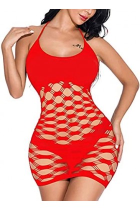 Robe nuisette en résille pour femme - Lingerie - Mini robe extensible, rose, taille unique