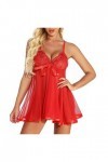 CreoQIJI Robe transparente sexy sexy en dentelle - Taille BogenPlus S-6XL - Pyjama - Lingerie - Cadeau avec nœud, rouge, XXXX