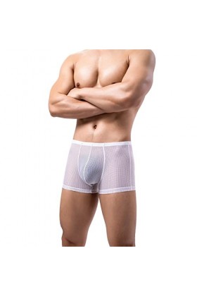 WhOpro Lingerie Laque Rouge Homme Sous-Vêtements Sexy Boxer Respirant en Maille Sexy Lingerie Ensemble Jarretelles Entrejambe