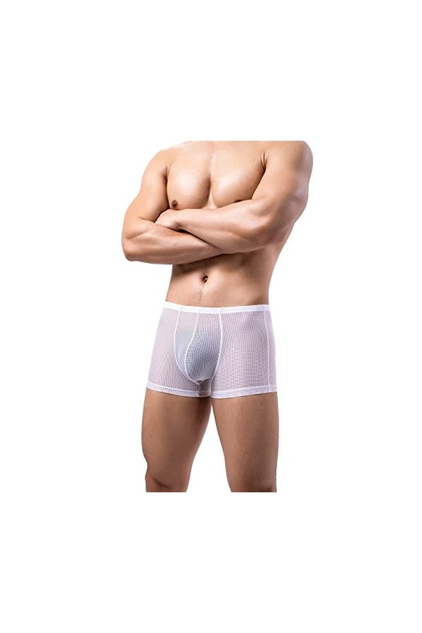 WhOpro Lingerie Laque Rouge Homme Sous-Vêtements Sexy Boxer Respirant en Maille Sexy Lingerie Ensemble Jarretelles Entrejambe