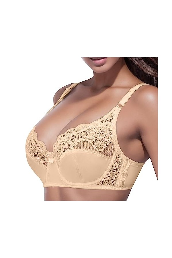 Soutien-gorge réglable pour femme - Grande taille - Dentelle - Anneau en acier - Soutien-gorge fin - Tenue dété - Soutien-go