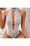 Hasagimol Lingerie Sexy Femme Coquine One-Piece Deep V Dos Nu Réglable Teddy Sous-VêTement Ouvert Dentelle Babydolls Body Com