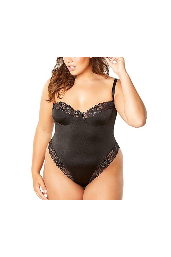 Femmes Sexy Plus Taille Dentelle Sous-vêtements Body Costumes Pyjamas Body Body Rouge Sexy, Noir , XXL