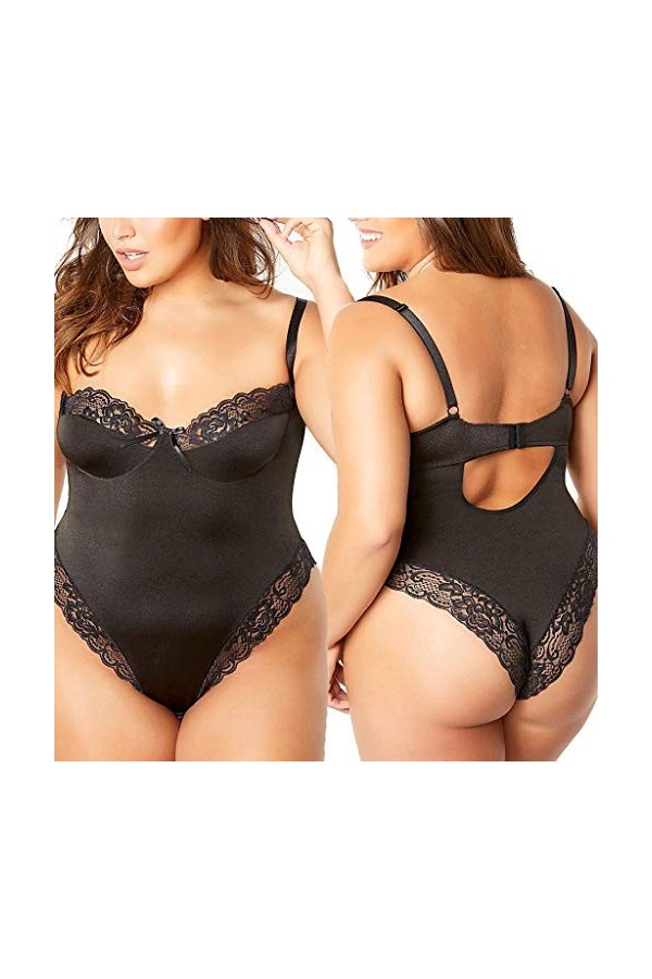 Femmes Sexy Plus Taille Dentelle Sous-vêtements Body Costumes Pyjamas Body Body Rouge Sexy, Noir , XXL