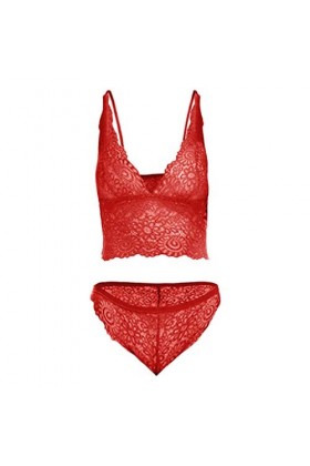 UOWEG Et Bralette Bodysuit Femmes Dentelle Culotte Bra Dentelle Lingerie Set Sexy Bustier Robe Mariée Red, XXL 