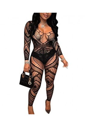 Buitifo Femmes Bas de Lingerie Bodystocking Fishnet Bodys Sexy Nuisettes Black TDZJ 