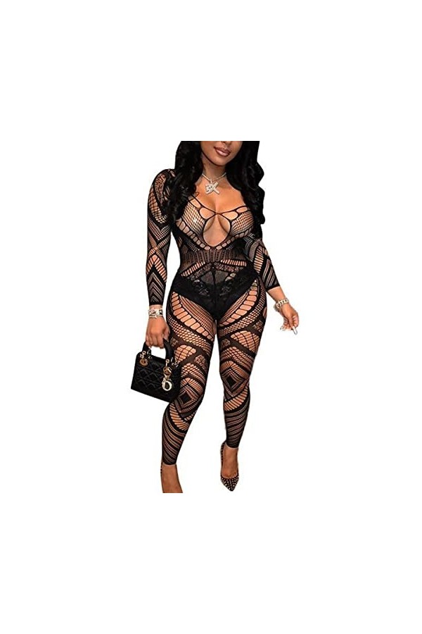 Buitifo Femmes Bas de Lingerie Bodystocking Fishnet Bodys Sexy Nuisettes Black TDZJ 