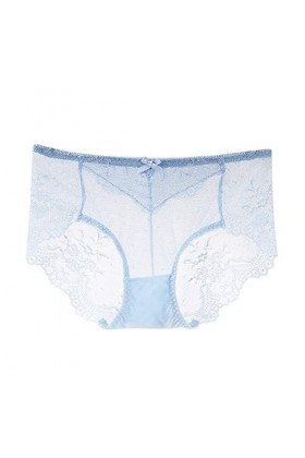 Mesdames Nouvelle Sexy Dentelle Mi-Taille Culotte Maille Coton Entrejambe Culotte Lingerie Body Sexy Light Blue, XL 
