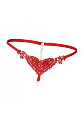 Slips String brodélicats pour Femmes -éduisantes Culottes Taille Basse avec Fesses perlées et Entrejambe Ouvert - Choix de Li