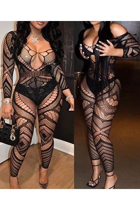 Buitifo Femmes Bas de Lingerie Bodystocking Fishnet Bodys Sexy Nuisettes Black TDZJ 