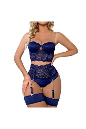 Lingerie Sexy pour Femme Femmes Lingerie Sexy Dentelle Crochet Découpe Soutien-Gorge Et Culotte Taille Haute Ensemble Push Up