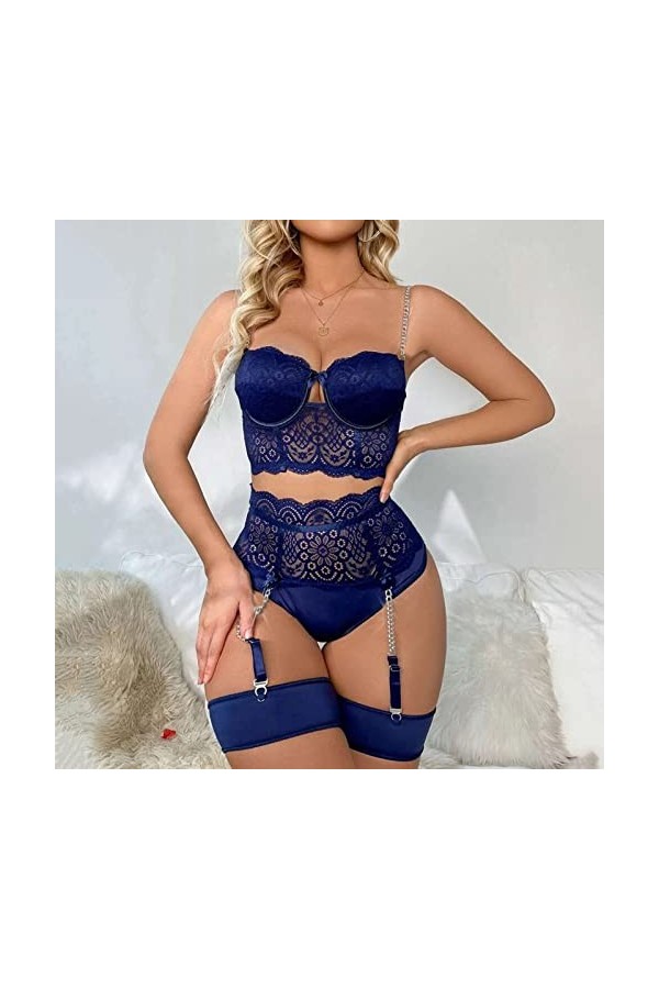 Lingerie Sexy pour Femme Femmes Lingerie Sexy Dentelle Crochet Découpe Soutien-Gorge Et Culotte Taille Haute Ensemble Push Up