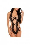 UOWEG Dentelle Creuse Bodysuit Ouvert strongs sous-vêtements Pyjamas Lingerie Femmes Jumpsuit Retour Cuir Sexy Lingerie Blac