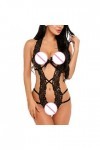 UOWEG Dentelle Creuse Bodysuit Ouvert strongs sous-vêtements Pyjamas Lingerie Femmes Jumpsuit Retour Cuir Sexy Lingerie Blac