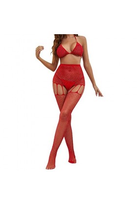 Feiboyy Bas résille pour femme avec couture au dos - Collants en soie - Plusieurs fibres, rouge, taille unique