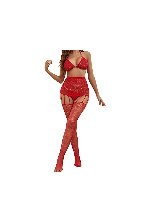 Feiboyy Bas résille pour femme avec couture au dos - Collants en soie - Plusieurs fibres, rouge, taille unique