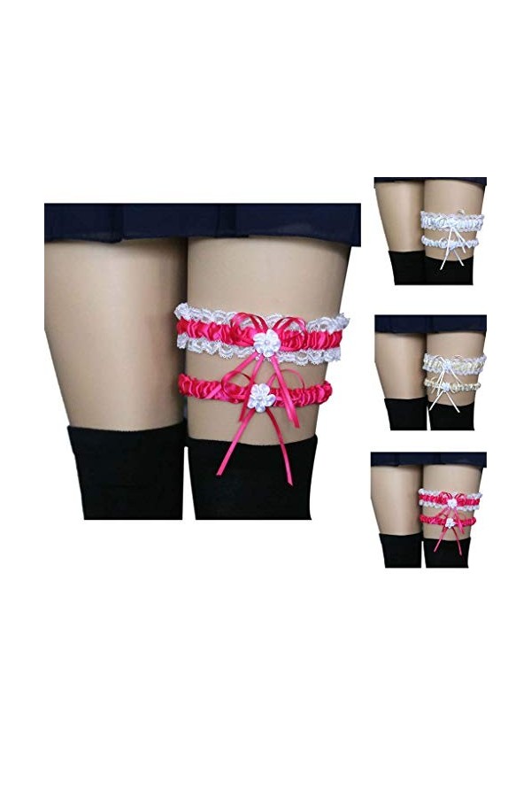 Lidahaotin 2pcs de mariée en Dentelle jarretières Set Femmes Filles élastique Floral Bow Ceintures Leg Jarretière Anneau Leg 