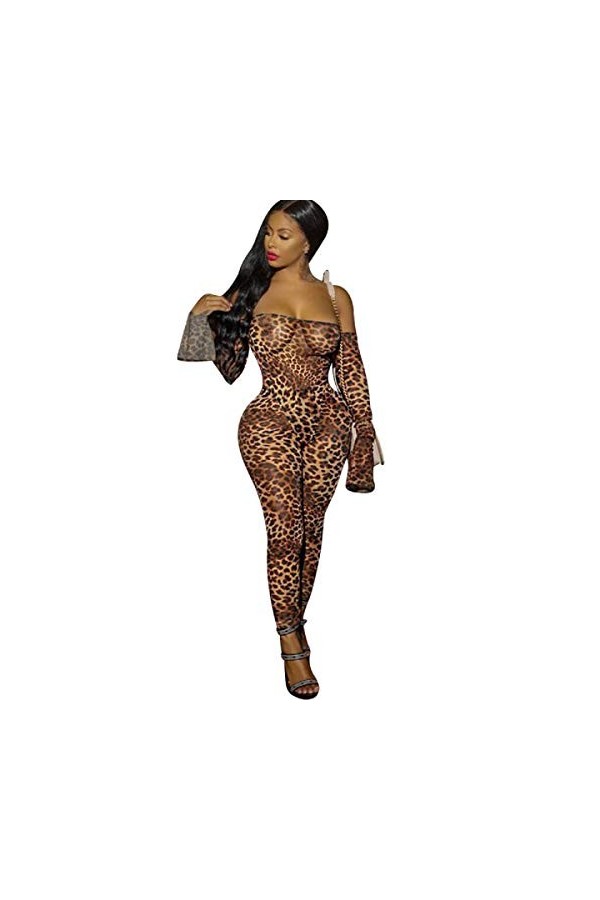 Combinaison sexy en maille avec épaules dénudées pour femme Motif léopard, Imprimé zèbre noir et blanc., XL