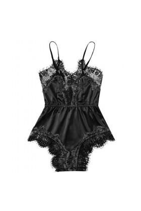 Soutien-gorge sexy en dentelle pour femme Siam sans manches Body Body Costume Babypad Sexy Mini jupe Femme, Noir , M