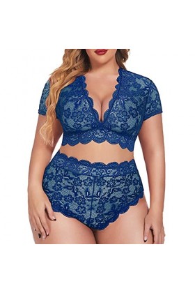 Ensemble de Lingerie Grande Taille pour Femme Sexy Halter Choker Soutien-Gorge à Bretelles et Culotte 2 pièces Ensemble de so
