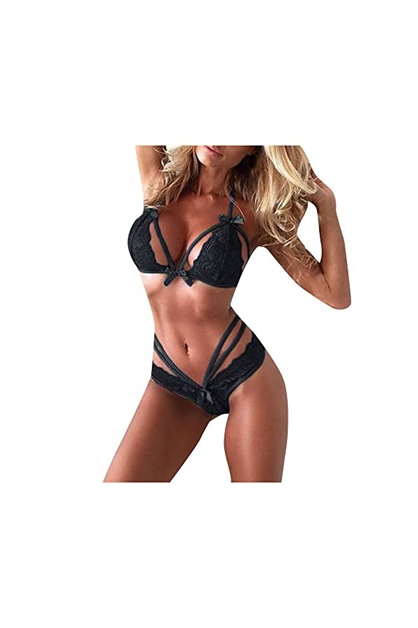 Briskorry Ensemble de lingerie 2 pièces en dentelle avec soutien-gorge push-up + string et string