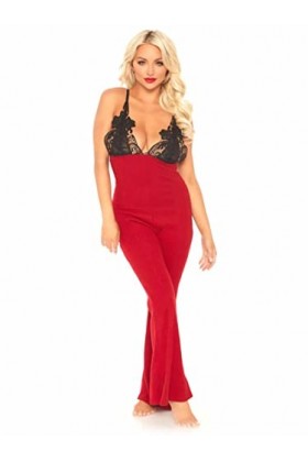 Leg Avenue 86651 Combinaison à Côtes Brossée Ornée de Dentelle Rouge Noir Taille M/L EUR 42-44