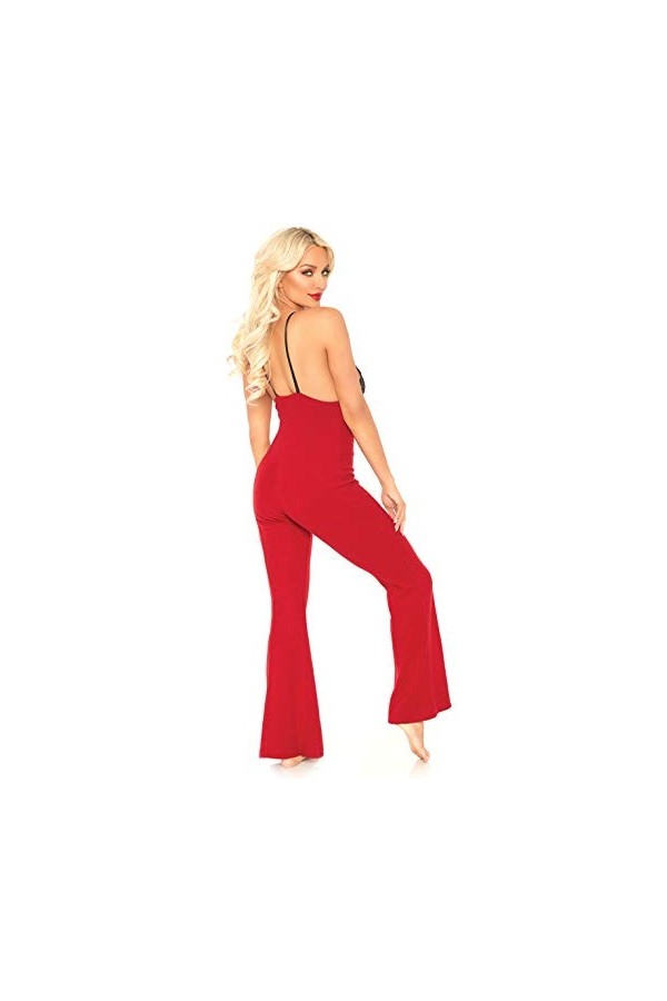 Leg Avenue 86651 Combinaison à Côtes Brossée Ornée de Dentelle Rouge Noir Taille M/L EUR 42-44