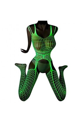 liaddkv Legging réfléchissant lumineux pour femme - Bas résille creux - Bas sexy avec devant ouvert - Bas de genou - Lingerie