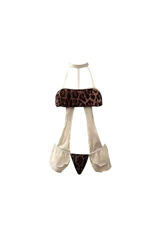 liaddkv Ensemble de lingerie 3 points sexy en soie pour femme Motif léopard, Blanc., XL