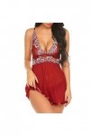 PANPANY Teddy Dentelle en V Cou Halter Lingerie Set Femmes vêtements de Nuit Sexy Chemise Bodies Sexy Red, XXL 