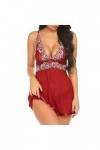 PANPANY Teddy Dentelle en V Cou Halter Lingerie Set Femmes vêtements de Nuit Sexy Chemise Bodies Sexy Red, XXL 