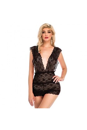 PANPANY Nouveau Sexy col en v Femmes Dentelle Lingerie Body Pyjamas Chemise de Nuit vêtements de Nuit S-3XL Ensemble Lingerie