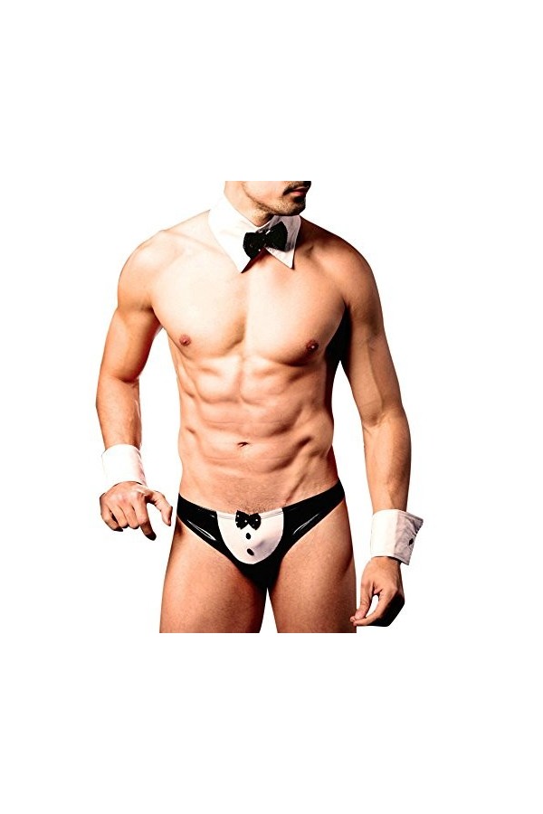 liaddkv Ensemble de sous-vêtements serveur noeud costume sexy string cravate cosplay homme lingerie mankini sous-vêtements fe