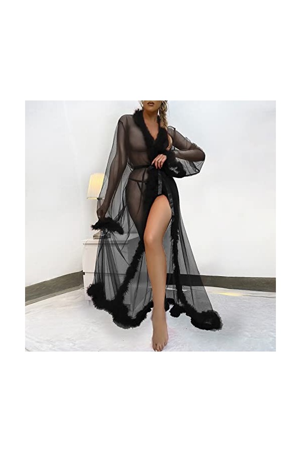 liaddkv Robe de nuit sexy en tulle - Robe de nuit longue - Robe de mariée - Lingerie sexy, Noir , M