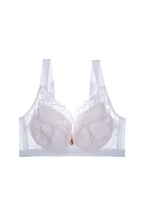 Soutien-gorge sexy en dentelle de couleur pure, sans anneau en acier, sous-vêtement fin, Blanc., XXL