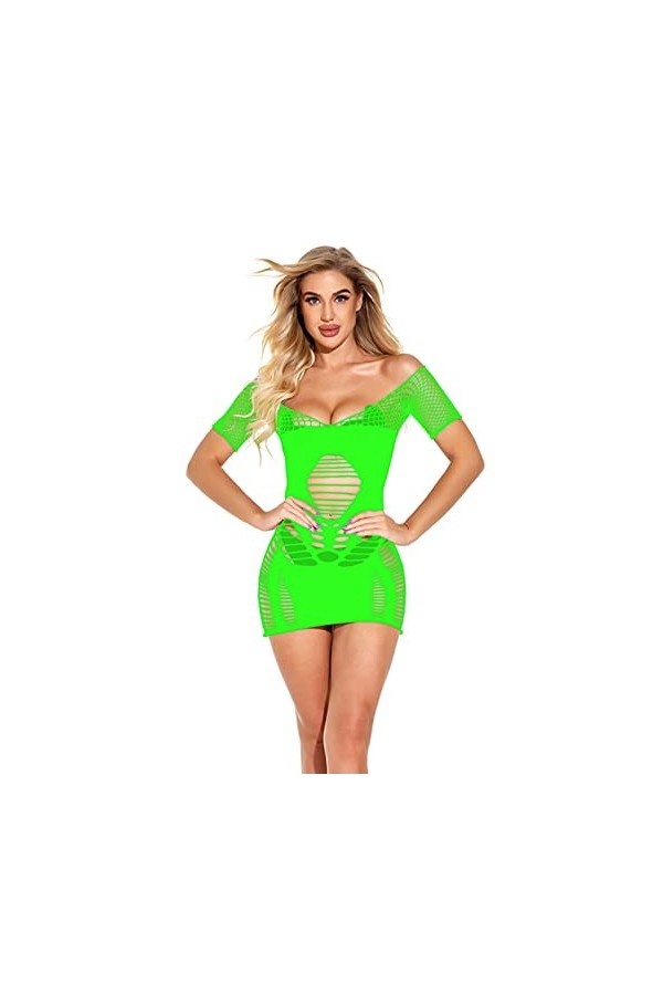 PANGHUBO Femmes Maillage Transparent bodybas Sexy Pyjama vêtements de sous-vêtements Combinaison Résille C1-Green, One Size 