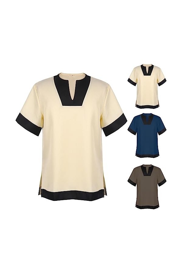 Haut à manches courtes pour homme - Manches courtes - Décontracté - Col en V - Séchage rapide - Respirant - Décontracté, jaun