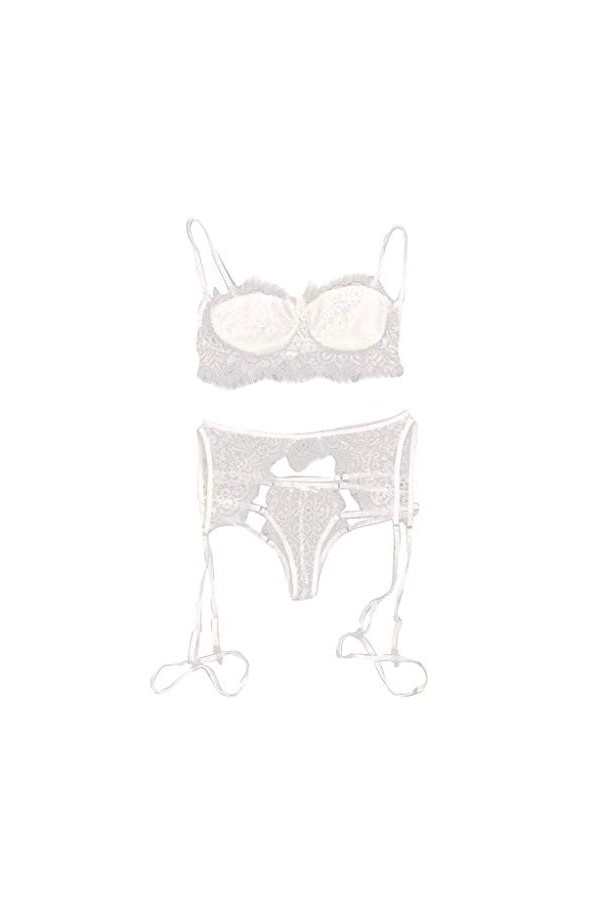 Lot de 3 culottes en dentelle pour femme - Corsage noir, Blanc., L