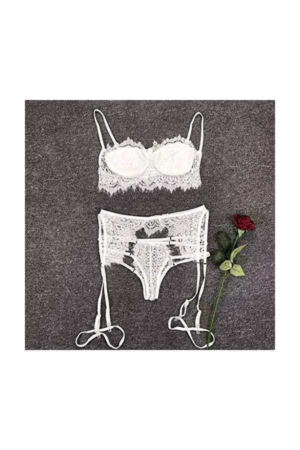 Lot de 3 culottes en dentelle pour femme - Corsage noir, Blanc., L