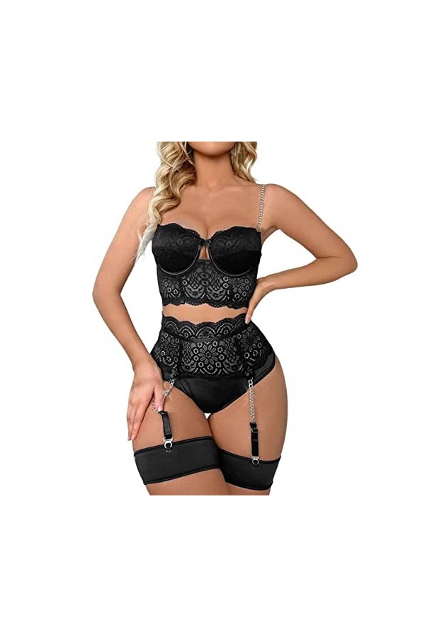 Lingerie Sexy pour Femme Femmes Lingerie Sexy Dentelle Crochet Découpe Soutien-Gorge Et Culotte Taille Haute Ensemble Push Up